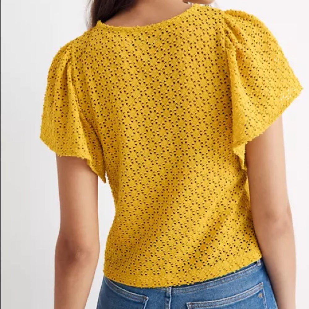 Madewell Texture & Thread Eyelet Flutter Top Yell… - image 2